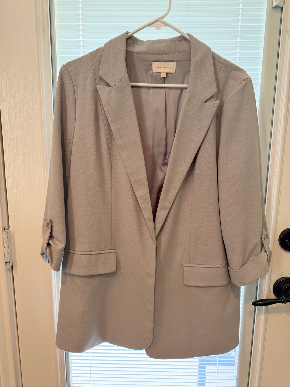 Skies Are Blue Light Gray Open-Front Blazer